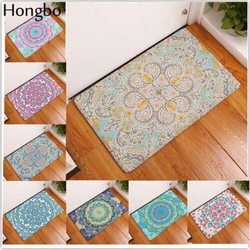 Hongbo Mandala Pattern Mats Floral Printed Carpet Mat Non-slip Doormat for Kitchen Bathroom Toilet Flannel Home Decoration