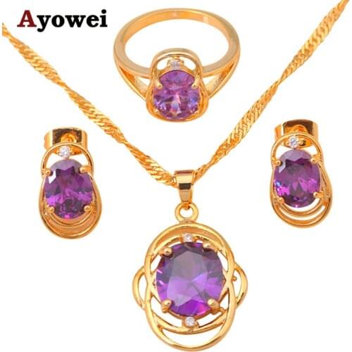 Best Gift Wholesale & Retail Fashion jewelry yellow gold tone Crystal Zircon Jewelry Sets Earrings Necklace Ring JS012A