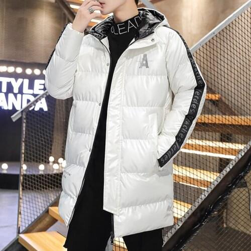 Men Winter Jacket And Coats Long Style Fad Vogue Printed Cotton Padded Casual Slim Thick Warm Outwear Overcoats Male Clothes