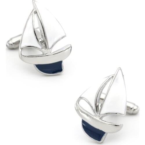 Mens Sailing Boat Cuff Links Copper Material Blue Color