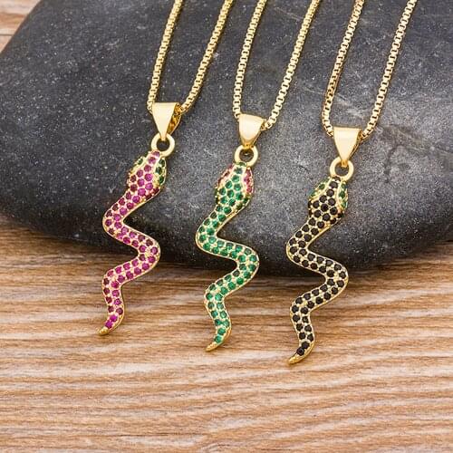 New Design 3 Colors Choice Snake Shape Necklace Pendant CZ Crystal Charm Jewelry For Women Girls Party Engagement Christmas Gift