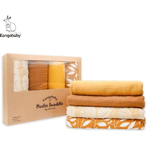 Kangobaby 4Pcs/Pack 2-Layer 100% Cotton Super Soft And Breathable Baby Swaddle Background Blanket For Newborn Photography