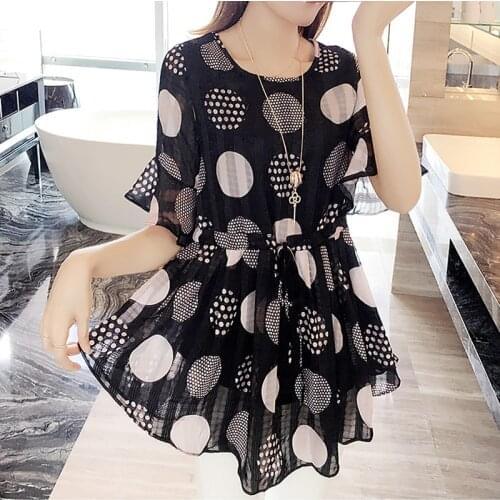 OUMENGKA 2021 New Polka Dot Chiffon Blouse Women Butterfly Sleeve Summer Shirts Plus Size Clothes Streetwear Black Blouse S-4XL