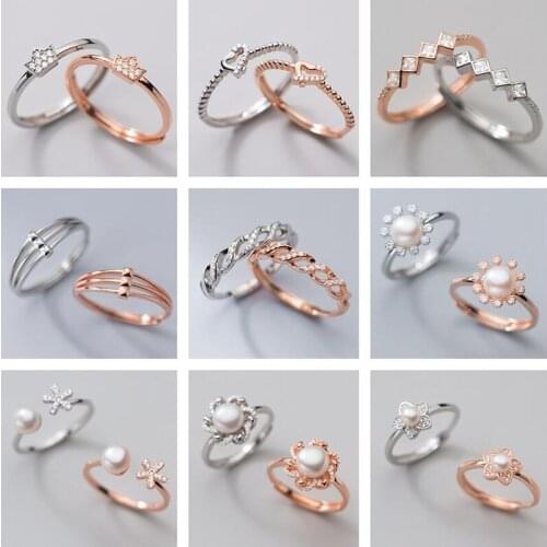 PONYKISS S925 Sterling Silver Zircon and Pearl Flower Heart Geometry Ring for Women Party Fine Jewelry wholesale Accessory