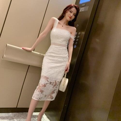 Sheer Fashion Dress for Women Clothing 2021 Spaghetti Strap Backless Dresses Woman Party Night White Lace Summer Dress Women