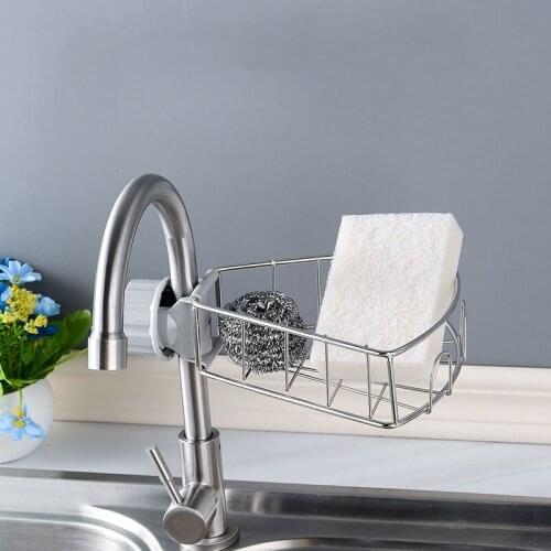 Stainless Steel Kitchen Storage Rack Adjustable Sponge Cleaning Brush Drainer Holders Bathroom Hanging Shelf Organizer