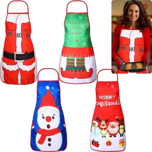 Christmas Aprons, Funny Cartoon Print Adjustable Kitchen Cooking Apron for Men Women