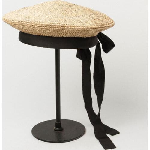 New Luxury Berets For Women Spring Summer Handmade Nature Raffia Painter Hat Bow Ribbon Casual Straw Hat Sun Hat Beret Boinas
