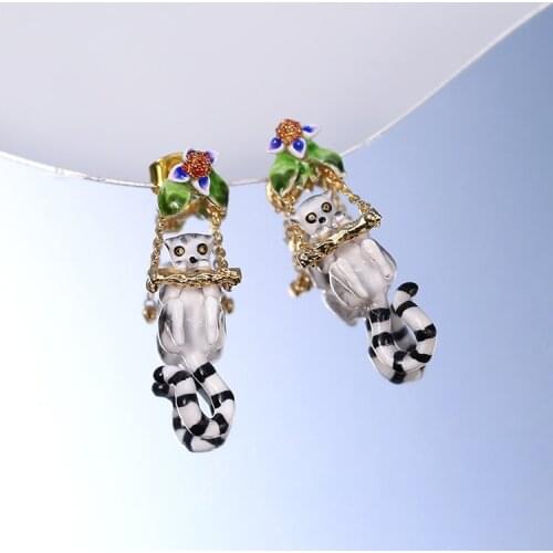 Cute Lovely Lemur Jewelry 2021 New Fashion Enamel Animal Flower Earrings For Women Copper Accessories Good Gift