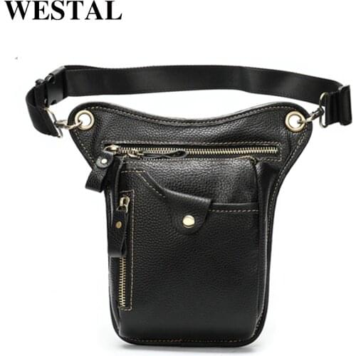 WESTAL Genuine Leather leg bag in Waist Pack motorcycle Fanny Pack Belt Bags Phone Pouch Travel Male Small leg bag tactical 9667