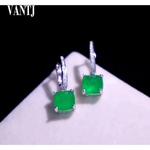 Vantj Elegant Emerald Earring Sterling 925 Silver Created Gemstone for Women Lady Anniversary Party Fine Jewelry Gift Wholesale