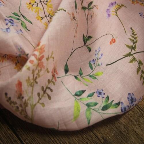 High quality New Ramie fabrics Plant flower printing material Advanced custom cheongsam dress shirt patchwork