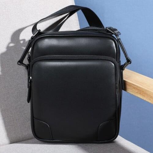 Wmnuo Mens Bag Inclined Shoulder Bag Leather Business Casual Baotou Layer Cowhide Quality Goods Satchel Oblique Cross Package