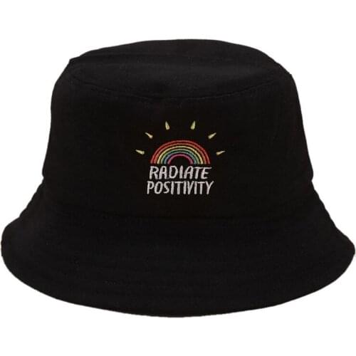 Women Girl Preppy Style Flat Top Bucket Hat Rainbow Letters Embroidery Candy Color Harajuku Hip Hop Student Summer Fisherman Cap