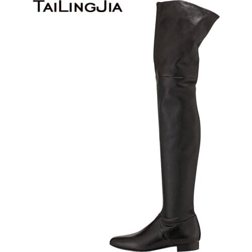 Womens Black Over the Knee High Boots Ladies Grey Faux Suede Thigh High Boots Round Toe Flat Large Size Winter Shoes 2018