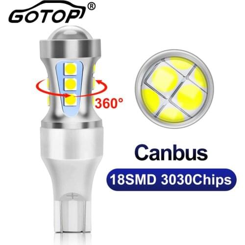 1pcs T15 921 W16W 18SMD 3030 Chips Led Canbus Error Free 920 921 912 Lamp 1000LM Backup Light Car Reverse Light 6000K 12V Auto