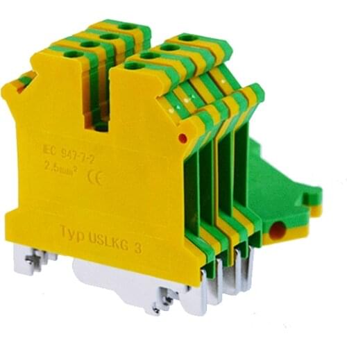 10Pcs USLKG-3N Screw Din Rail Terminal Blocks Ground Universal Class Connector USLKG-3N PE Wire Conductor