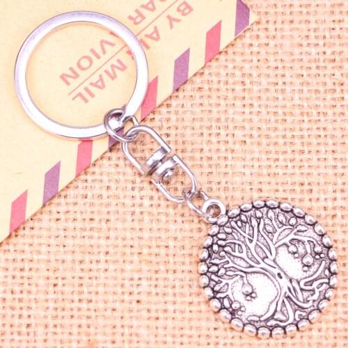 20pcs New Fashion Keychain 29 mm peace tree Pendants DIY Men Jewelry Car Key Chain Ring Holder Souvenir For Gift