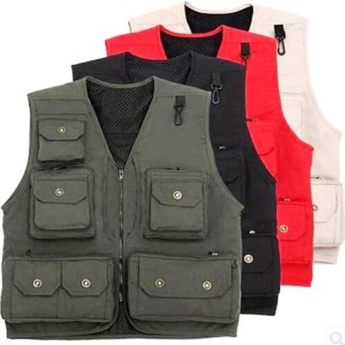 2021 Mens Vest Canvas Multi Pockets Breathable Outdoor Hiking Photographer Waistcoat Tooling Fish Work Vest Sleeveless Jackets