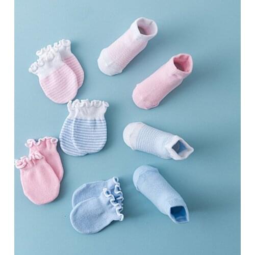 4 Pairs Children Kids Baby Newborn Socks Gloves Anti-scratch Breathable Elasticity Protection Face Mittens Shower Gift G99C