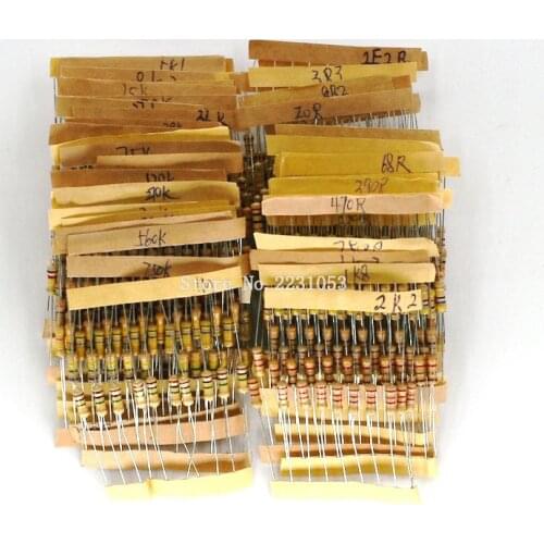 500PCS/LOT 1/2W Power 0.5W 5% Tolerance Carbon Film Resistors Assorted Assortment Kit 1.2 ohm-1M ohm 50 Values Each 10PCS