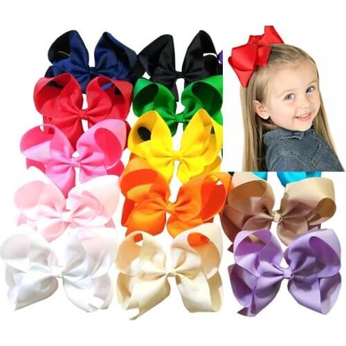 6 Inch Boutique Hair Accessory Knot Grosgrain Ribbon Hair Bow With Clip For Girl 15pcs