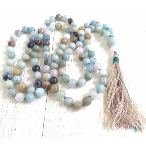 Amazonite Knotted Necklace 108 Mala Bead Necklace Yoga Mala meditation Beads Mens Jewelry Prayer Necklaces Tassel Necklaces
