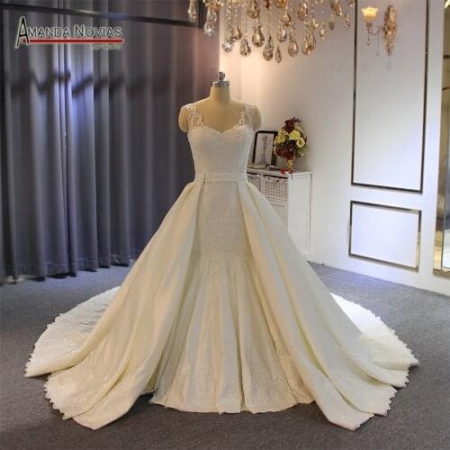 2022 Satin Mermaid Wedding Dress With Detachable Skirt Robe Soiree