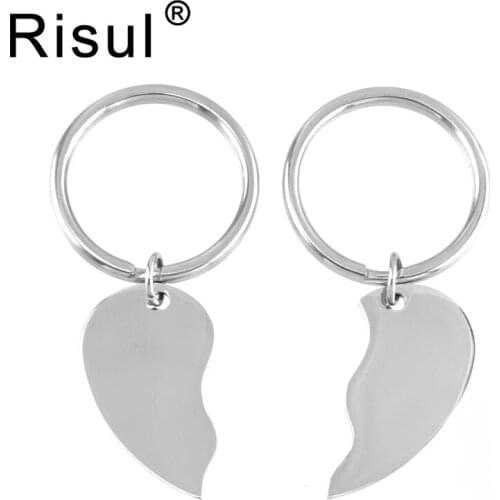 100% Stainless Steel Heart Puzzle Keychains Blank For Engrave Metal Heart Tag Key Chain Mirror Polished Wholesale 10pcs