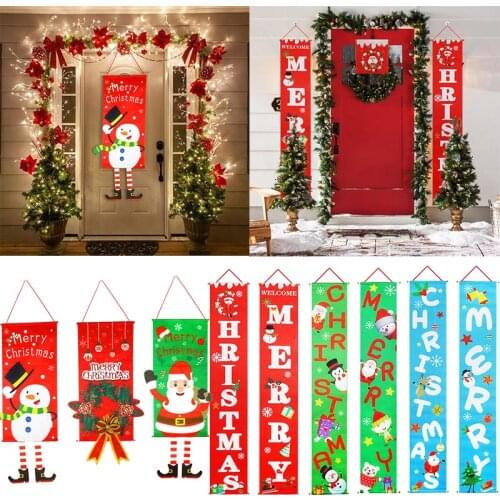 Navidad Decorative Door Banner Santa Claus Porch Sign Hanging Merry Christmas Pendant Noel 2020 Christmas Decorations For Home