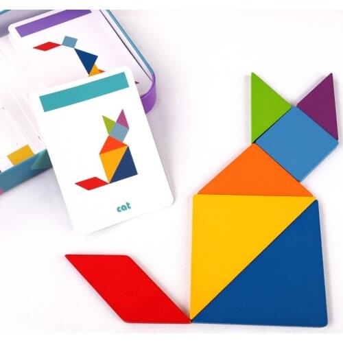 Baby Wooden Pattern Animal Jigsaw Creative Puzzle Colorful Tangram Toy Kids Early Education Sorting Games as Children Gift
