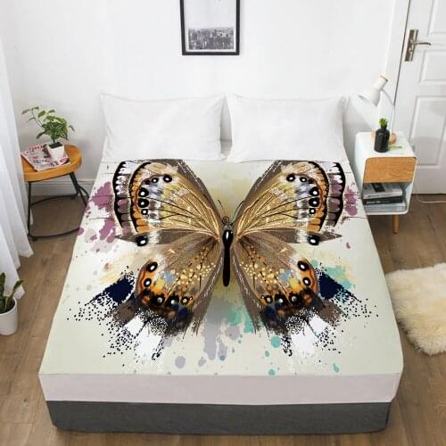 Elastic fitted sheet bed sheet With An Elastic Band 150x200/180/200/160x200 Mattress Cover Bed cover 1pc Butterfly gold