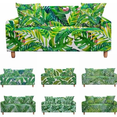 Green Tropical Leaf Plant Printed Elastic Sofa Cover for Living Room Sofa Couch Protection Cover Universal Slipcover