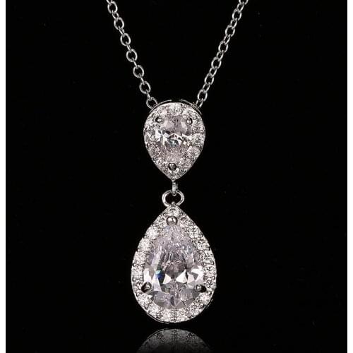 Emmaya New Hot sale Fashion Zircon Necklaces & Dazzling Double Water Drop Shaped Pendant Necklace For Women Wedding Party