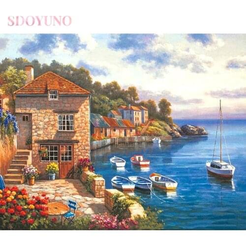 GATYZTORY DIY 50x40cm Paint By Numbers For Seascapes Home Decoration Oil Painting By Numbers Full Set For Adults