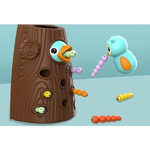 Kids Toy Magnetic Wooden Woodpecker Catch the Worms Animal Game catching game magnetic fishing toy Wooden toys for hand exercise