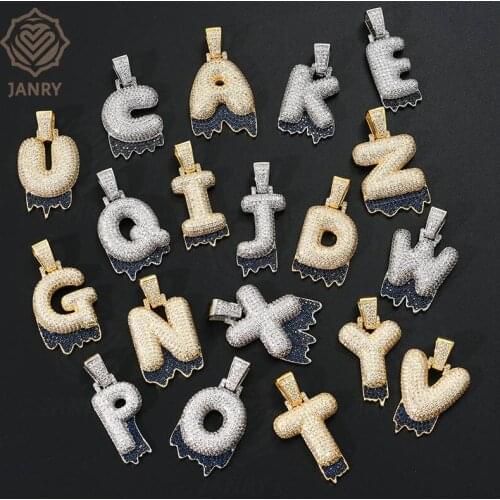 JANRY Customize Two-Tone Personality Zircon Bubble Letter Pendant Necklace Blue Silver Mixed Necklace With 24inch Chain For Men
