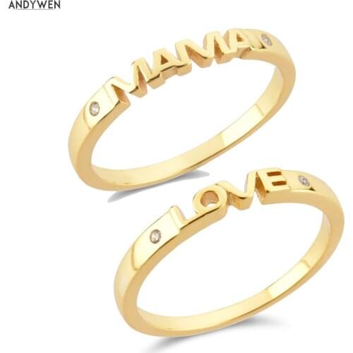 ANDYWEN 925 Sterling Silver Clear Zircon Letter Love Mama Rings Women Simple Luxury Wedding Party Circle Jewelry For Rock Punk