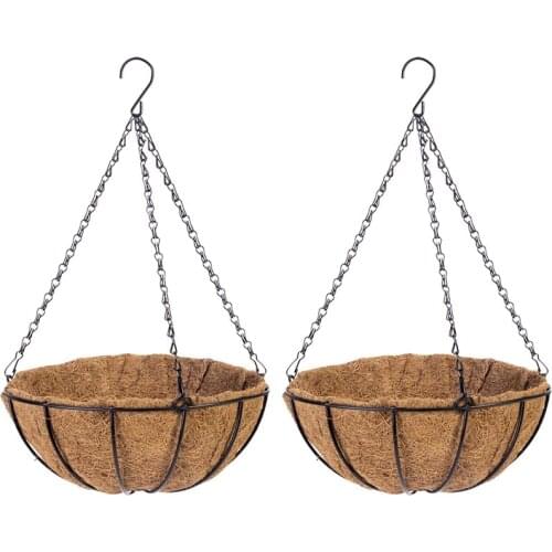 Metal Hanging Planters Basket With Coir Liner Round Wire Plant Hanging Basket With Chain, Porch Decor Flower Pots-ABUX
