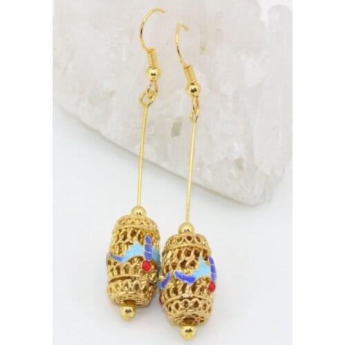 Fashion brand dangle earrings 10*16mm long drop gold-color statement hollow cloisonne earrings elegant diy jewelry B2592