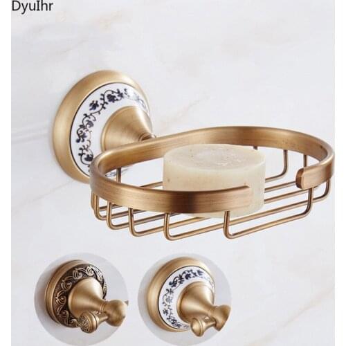 DyuIhr wall-mounted European ceramic antique soap dish exquisitely carved copper soap net soap box bathroom accessories