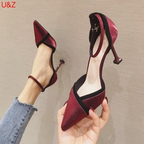 New Stilettos High-heeled Satin Shoes Black Black/Burguny Sexy 8cm Heels Satin Elegant 6cm Heels One Buckle Pointed Toe Womens