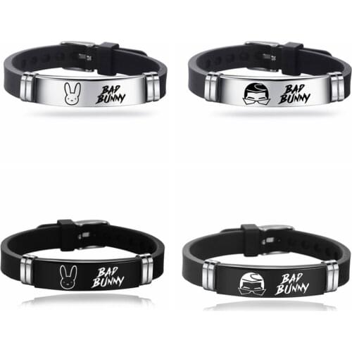 New Bad Bunny Adjustable Bracelet European And American Hip Hop Street Rogue Rabbit Head Stainless Steel Silicone Bracelet Whole