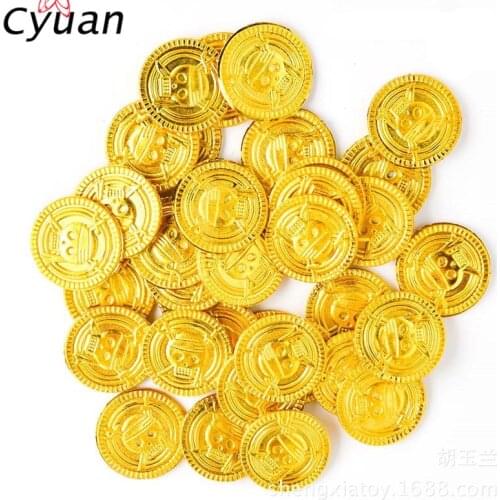 Cyuan 50Pcs Plastic Gold Treasure Coins Pirate Gold Coins Props Toys Halloween Decoration Kids Birthday Party Props Accessories