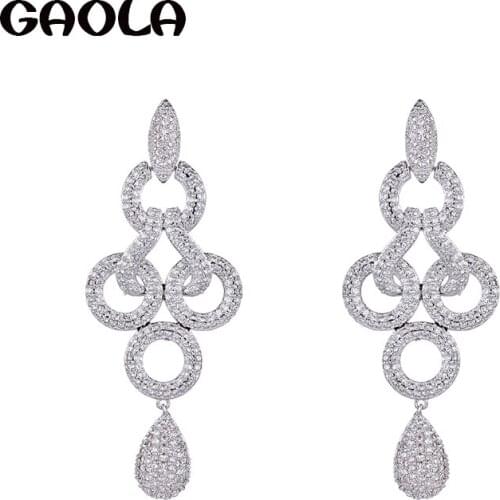 GAOLA Flower Luxury Shiny Pave Micro Pave Setting Cubic Zirconia Geometric Dangle Earrings