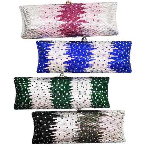 Luxury Plain Crystal Evening Bags Purple Wine Prom Purse Women Wedding Bridal Clutch Bags Wristlets SM55