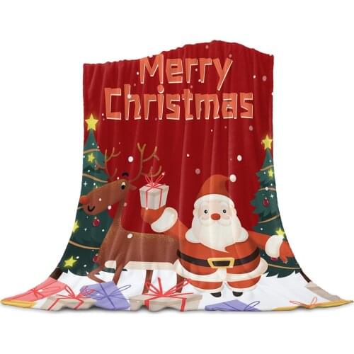 Christmas Santa Claus Elk Gift Throw Blanket for Sofa Christmas Decoration Bedspread Portable Microfiber Flannel Blanket