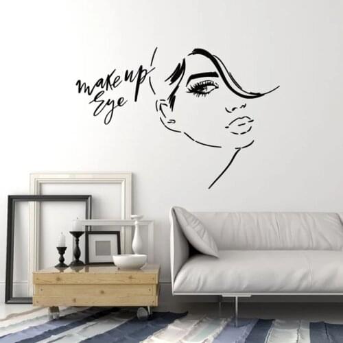 Sexy Girl Face Wall Decal Makeup Eye Lashes Fashion Beauty Salon Woman Interior Decor Door Window Vinyl Stickers Wallpaper Q715
