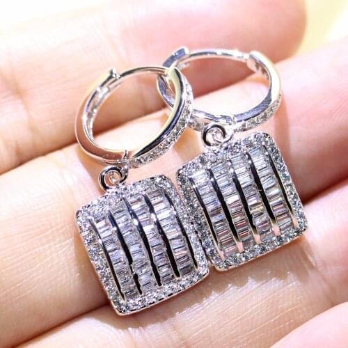 Brand Stunning Luxury Jewelry 925 Sterling Silver Princess Cut 5A Cubic Zirconia 1 Pair CZ Romantic Clip Earrings For Women Gift