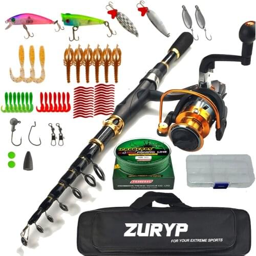 2.1m fishing rod combo telescopic spinning rod with reel bag PE braided line lure Accessories box fishing set full kit
